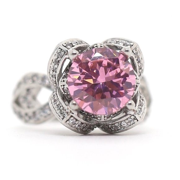 SterlIng Silver Queens Crown Pink Topaz Ring - Picture 2 of 6